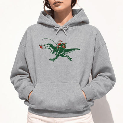 Santa Riding T-Rex Softstyle Hoodie | Christmas Reader Gift Sport Grey