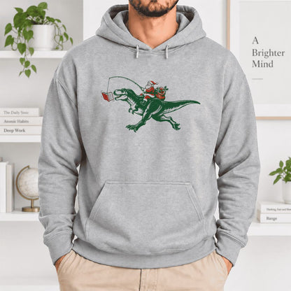 Santa Riding T-Rex Softstyle Hoodie | Christmas Reader Gift Sport Grey