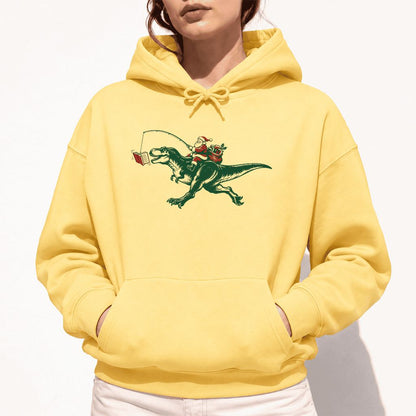 Santa Riding T-Rex Softstyle Hoodie | Christmas Reader Gift Yellow Haze