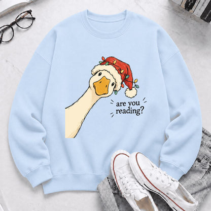 Are You Reading Goose Printed Sweatshirt | Funny Christmas Book Lover Gift Light Blue