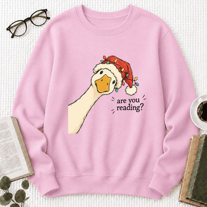 Are You Reading Goose Printed Sweatshirt | Funny Christmas Book Lover Gift Light Pink
