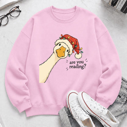 Are You Reading Goose Printed Sweatshirt | Funny Christmas Book Lover Gift Light Pink