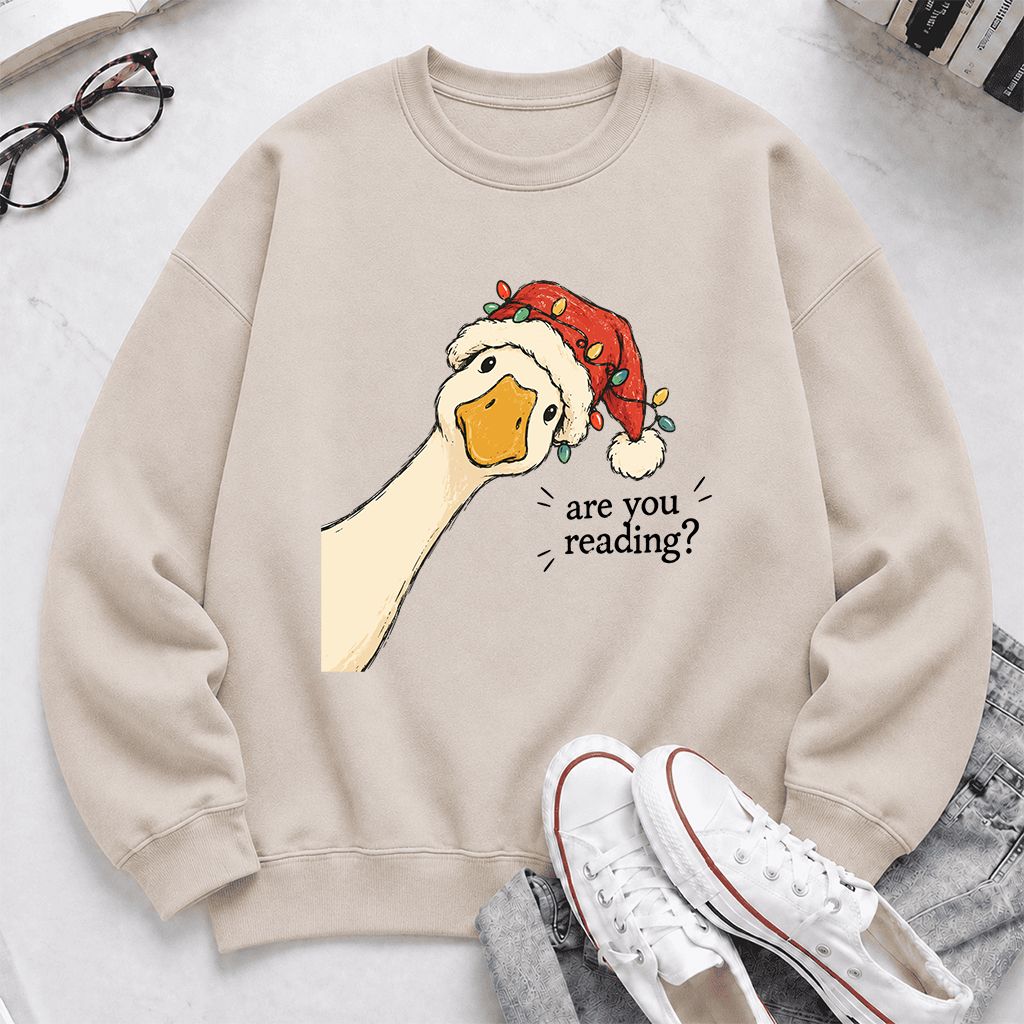 Are You Reading Goose Printed Sweatshirt | Funny Christmas Book Lover Gift Sand