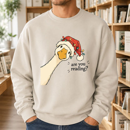 Are You Reading Goose Printed Sweatshirt | Funny Christmas Book Lover Gift Sand