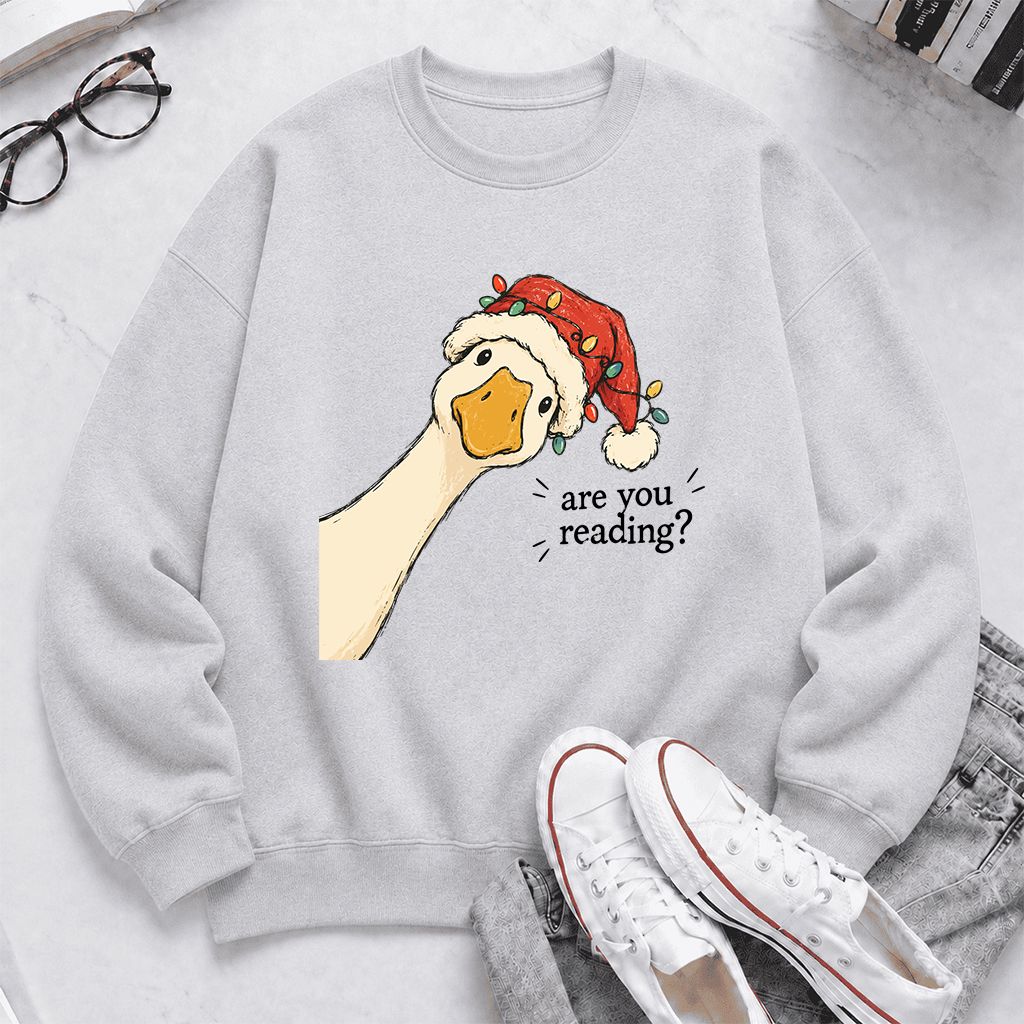 Are You Reading Goose Printed Sweatshirt | Funny Christmas Book Lover Gift Sport Grey