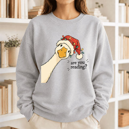 Are You Reading Goose Printed Sweatshirt | Funny Christmas Book Lover Gift Sport Grey