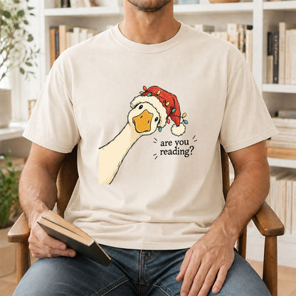 Are You Reading Goose Printed T-Shirt | Funny Christmas Book Lover Gift Natural