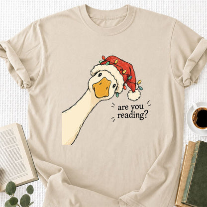 Are You Reading Goose Printed T-Shirt | Funny Christmas Book Lover Gift Sand