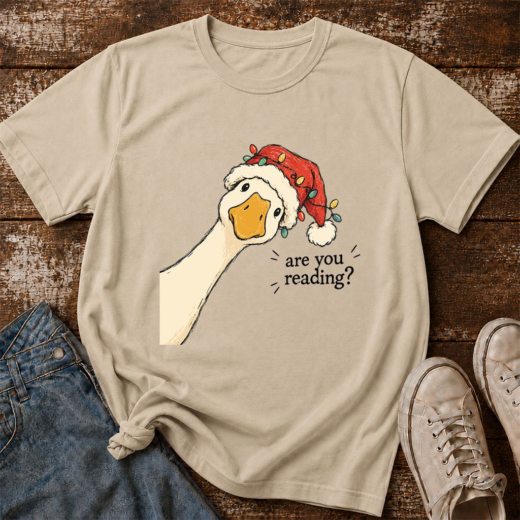 Are You Reading Goose Printed T-Shirt | Funny Christmas Book Lover Gift Sand