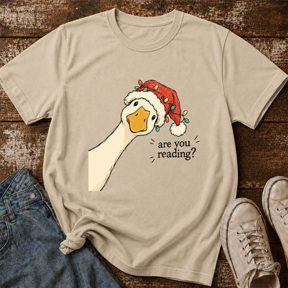 Are You Reading Goose Printed T-Shirt | Funny Christmas Book Lover Gift Sand