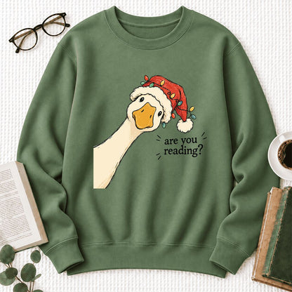 Are You Reading Goose Softstyle Sweatshirt | Funny Christmas Book Lover Gift Military Green