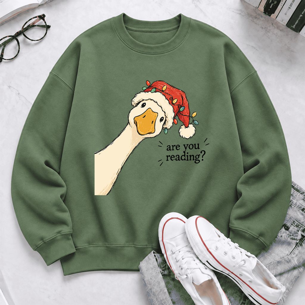 Are You Reading Goose Softstyle Sweatshirt | Funny Christmas Book Lover Gift Military Green