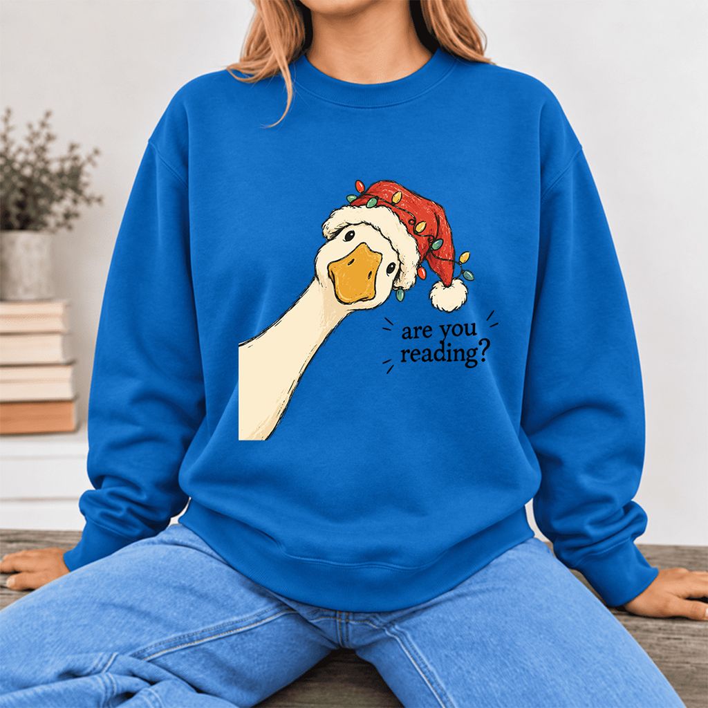 Are You Reading Goose Softstyle Sweatshirt | Funny Christmas Book Lover Gift Royal