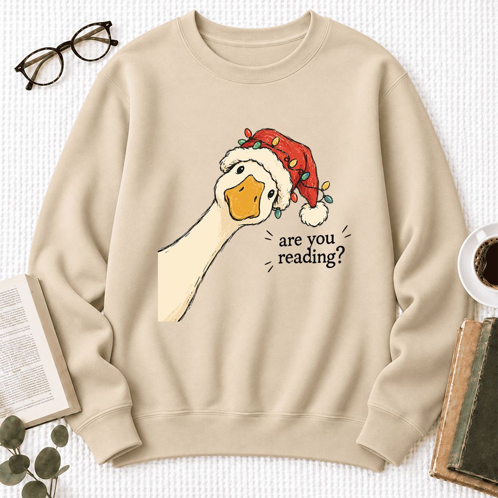 Are You Reading Goose Softstyle Sweatshirt | Funny Christmas Book Lover Gift Sand