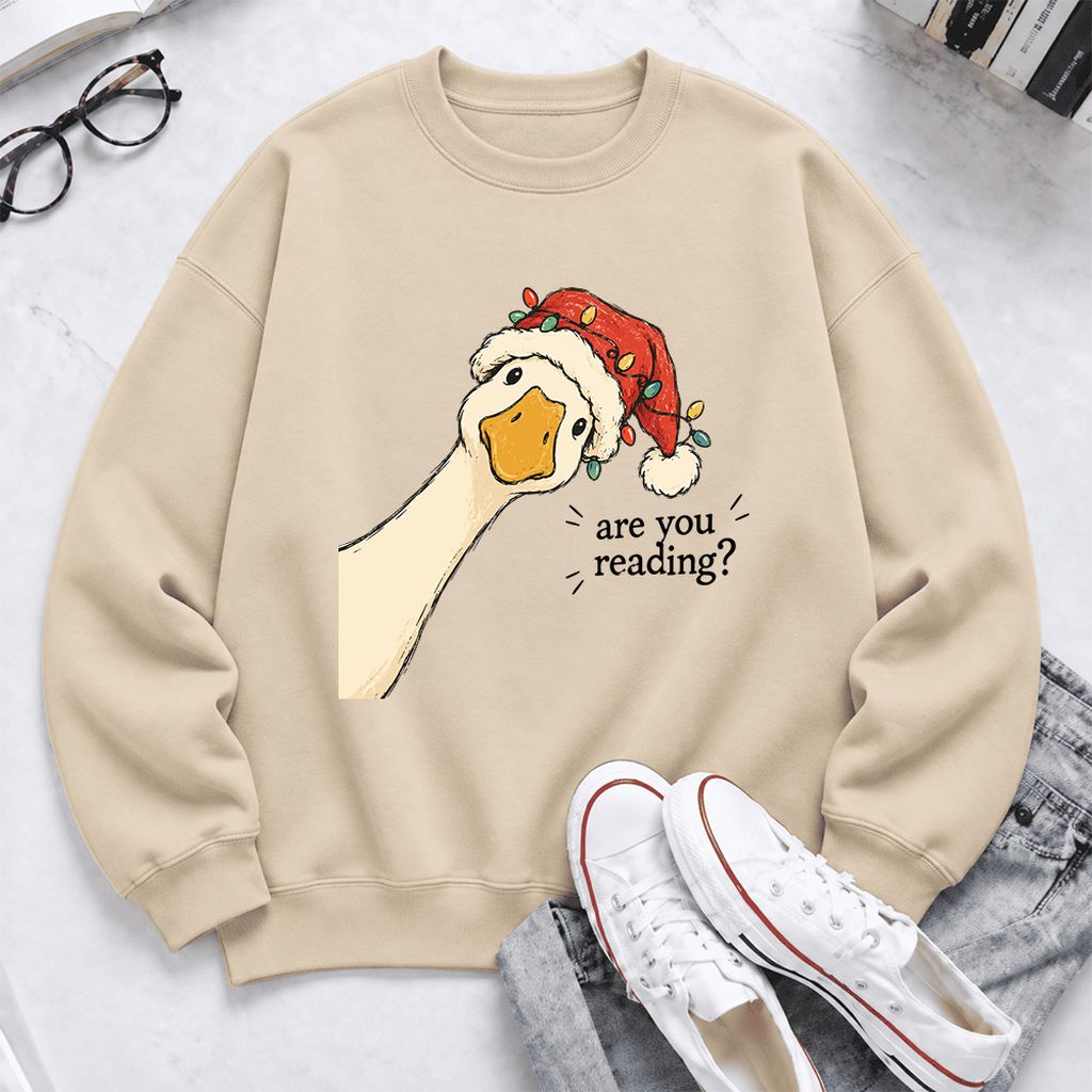 Are You Reading Goose Softstyle Sweatshirt | Funny Christmas Book Lover Gift Sand