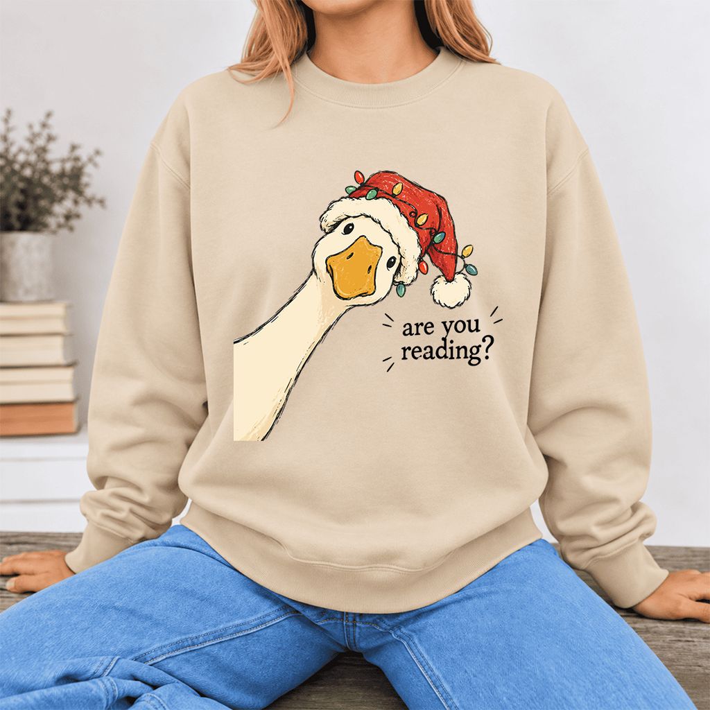 Are You Reading Goose Softstyle Sweatshirt | Funny Christmas Book Lover Gift Sand