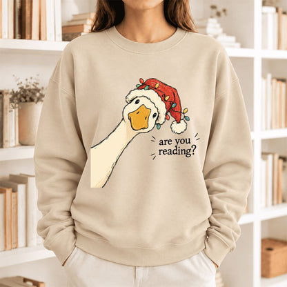 Are You Reading Goose Softstyle Sweatshirt | Funny Christmas Book Lover Gift Sand