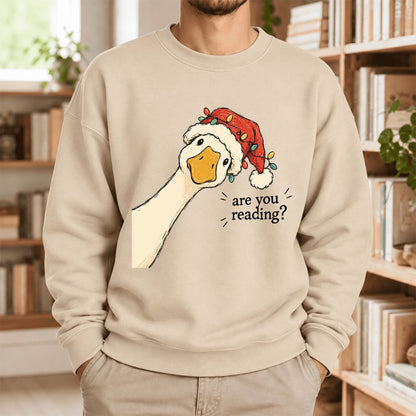 Are You Reading Goose Softstyle Sweatshirt | Funny Christmas Book Lover Gift Sand