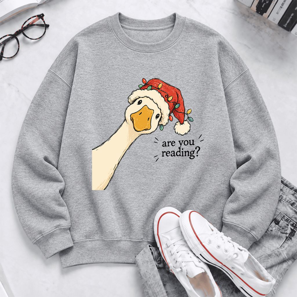 Are You Reading Goose Softstyle Sweatshirt | Funny Christmas Book Lover Gift Sport Grey