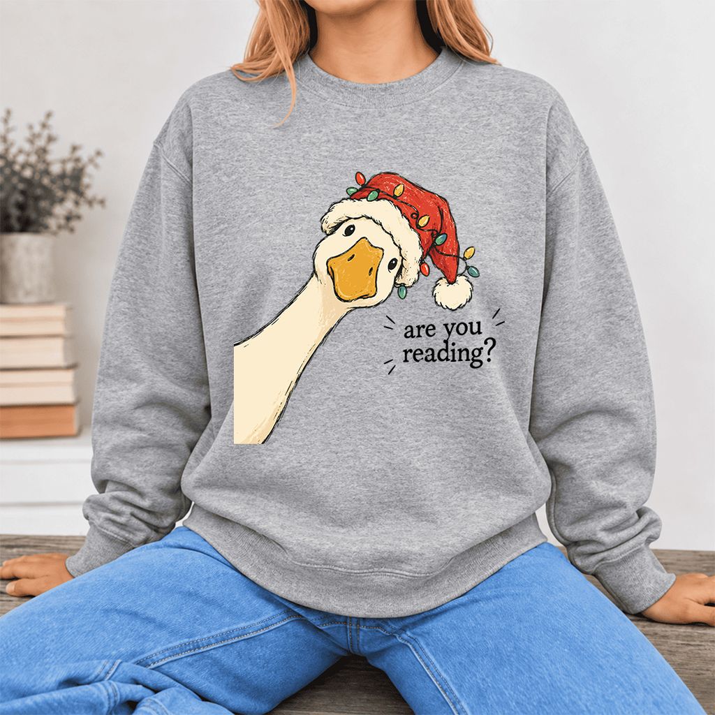 Are You Reading Goose Softstyle Sweatshirt | Funny Christmas Book Lover Gift Sport Grey