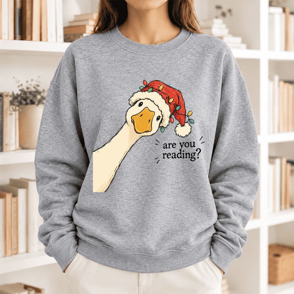 Are You Reading Goose Softstyle Sweatshirt | Funny Christmas Book Lover Gift Sport Grey