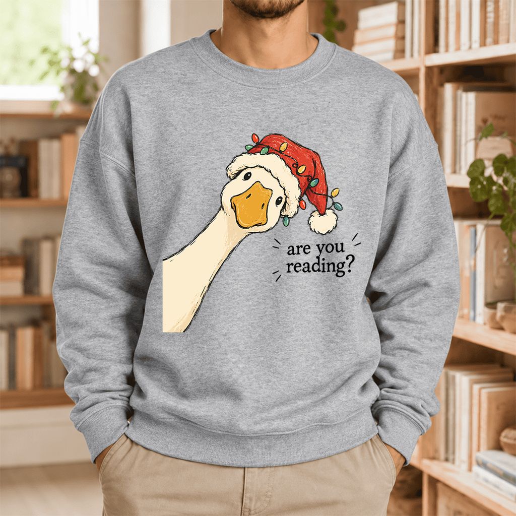 Are You Reading Goose Softstyle Sweatshirt | Funny Christmas Book Lover Gift Sport Grey
