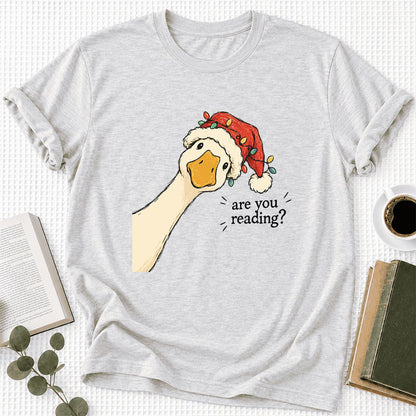 Are You Reading Goose Ultra-Soft Cotton T-Shirt | Christmas Book Lover Gift Ash