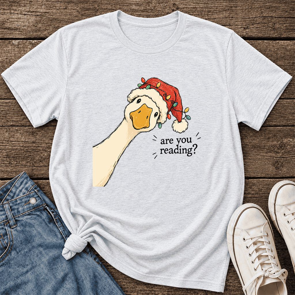 Are You Reading Goose Ultra-Soft Cotton T-Shirt | Christmas Book Lover Gift Ash