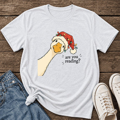 Are You Reading Goose Ultra-Soft Cotton T-Shirt | Christmas Book Lover Gift Ash
