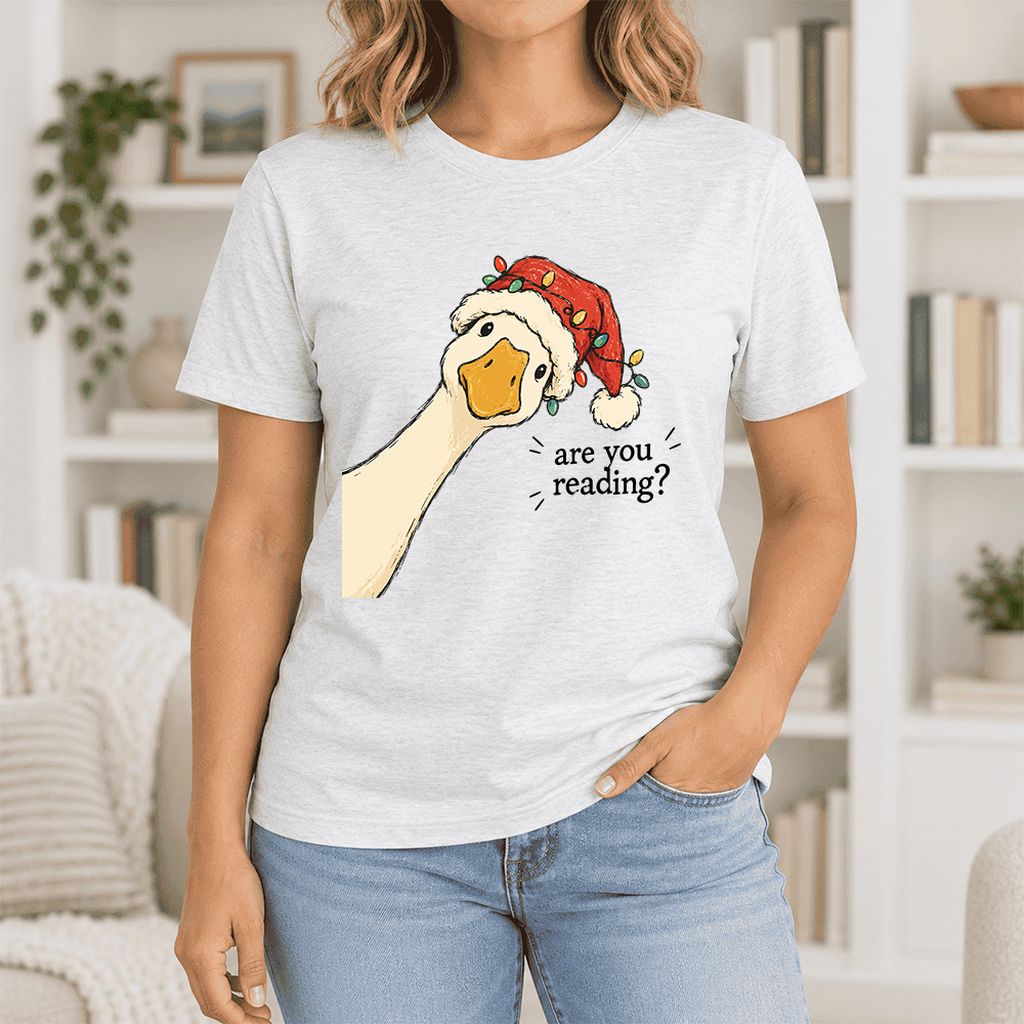 Are You Reading Goose Ultra-Soft Cotton T-Shirt | Christmas Book Lover Gift Ash