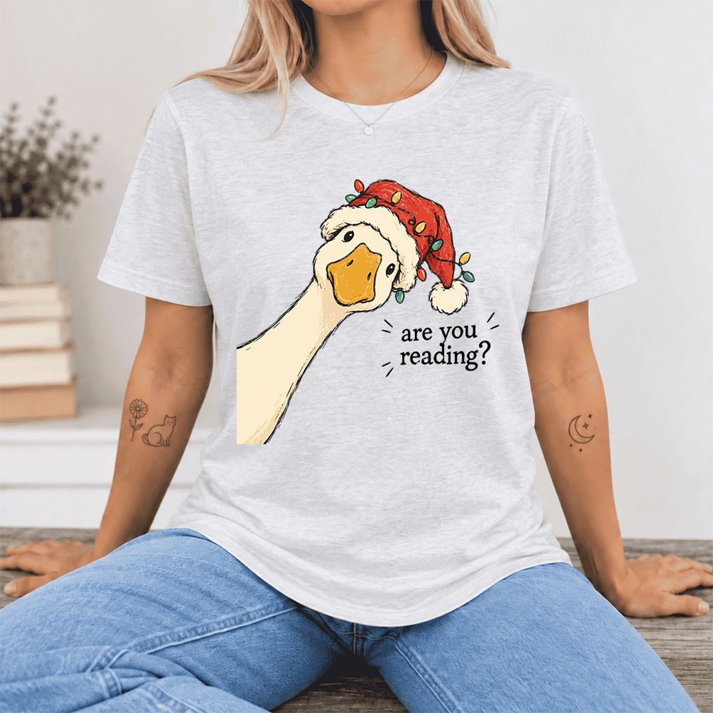 Are You Reading Goose Ultra-Soft Cotton T-Shirt | Christmas Book Lover Gift Ash