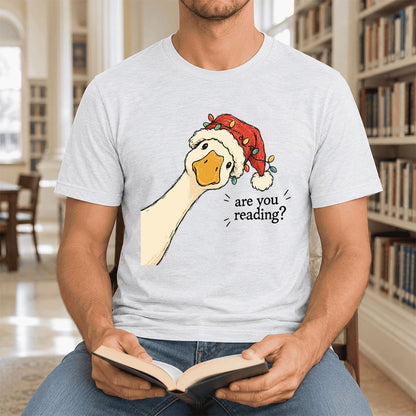 Are You Reading Goose Ultra-Soft Cotton T-Shirt | Christmas Book Lover Gift Ash