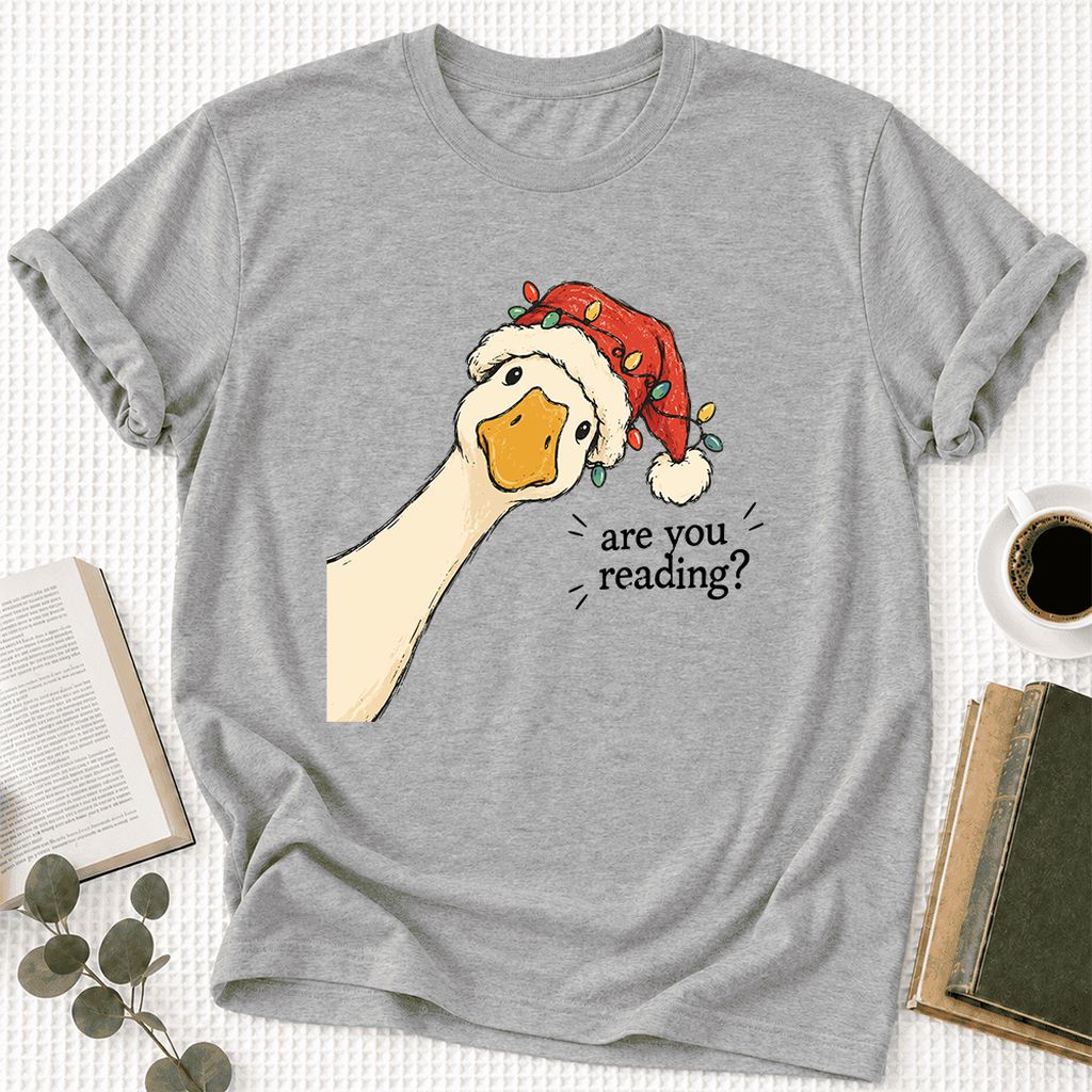 Are You Reading Goose Ultra-Soft Cotton T-Shirt | Christmas Book Lover Gift Athletic Heather