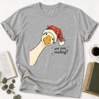 Are You Reading Goose Ultra-Soft Cotton T-Shirt | Christmas Book Lover Gift Athletic Heather