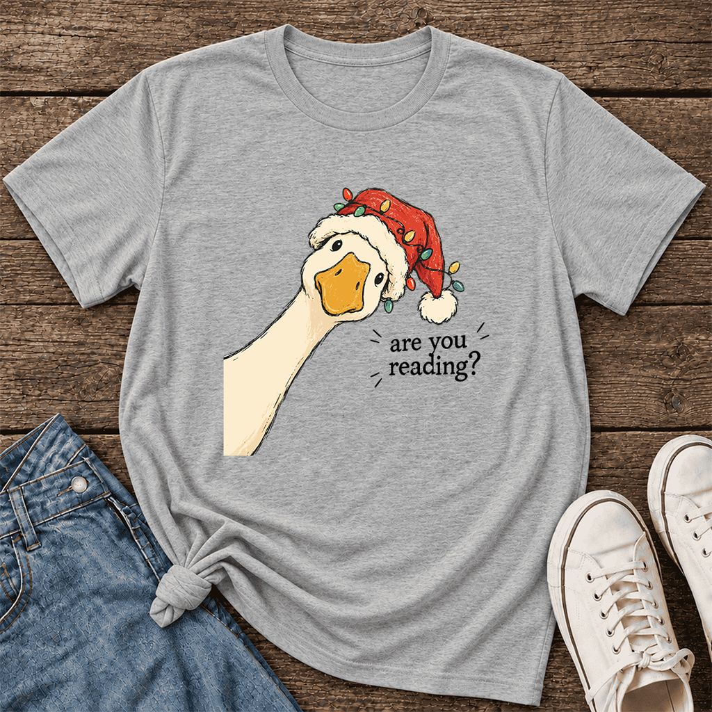 Are You Reading Goose Ultra-Soft Cotton T-Shirt | Christmas Book Lover Gift Athletic Heather
