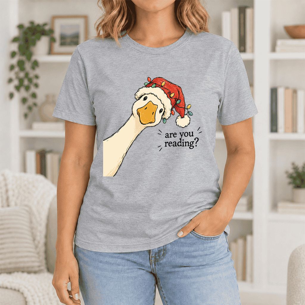 Are You Reading Goose Ultra-Soft Cotton T-Shirt | Christmas Book Lover Gift Athletic Heather