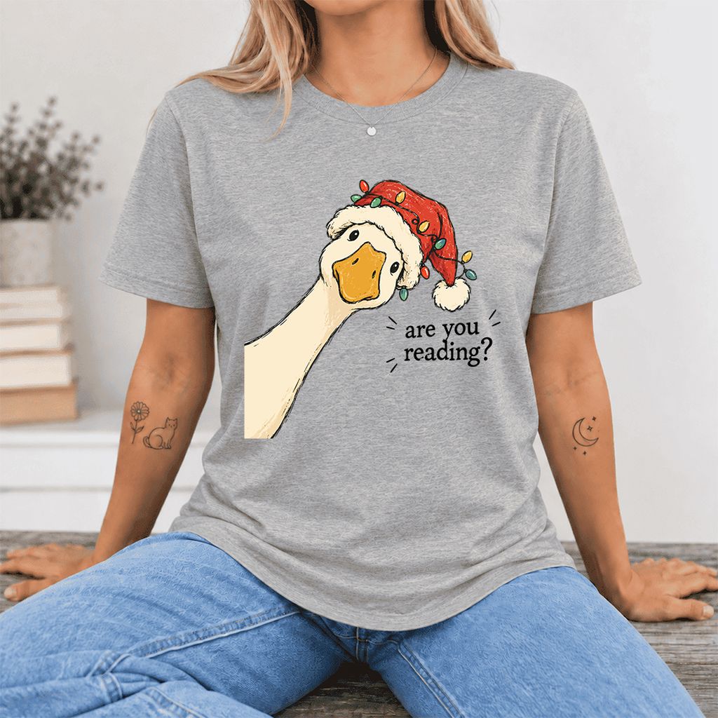Are You Reading Goose Ultra-Soft Cotton T-Shirt | Christmas Book Lover Gift Athletic Heather