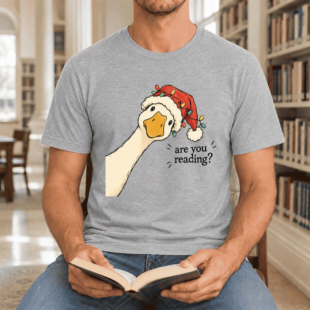 Are You Reading Goose Ultra-Soft Cotton T-Shirt | Christmas Book Lover Gift Athletic Heather