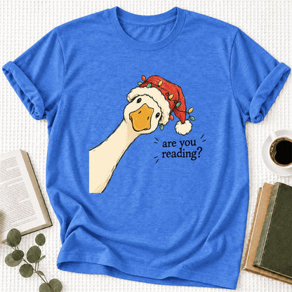 Are You Reading Goose Ultra-Soft Cotton T-Shirt | Christmas Book Lover Gift Heather True Royal