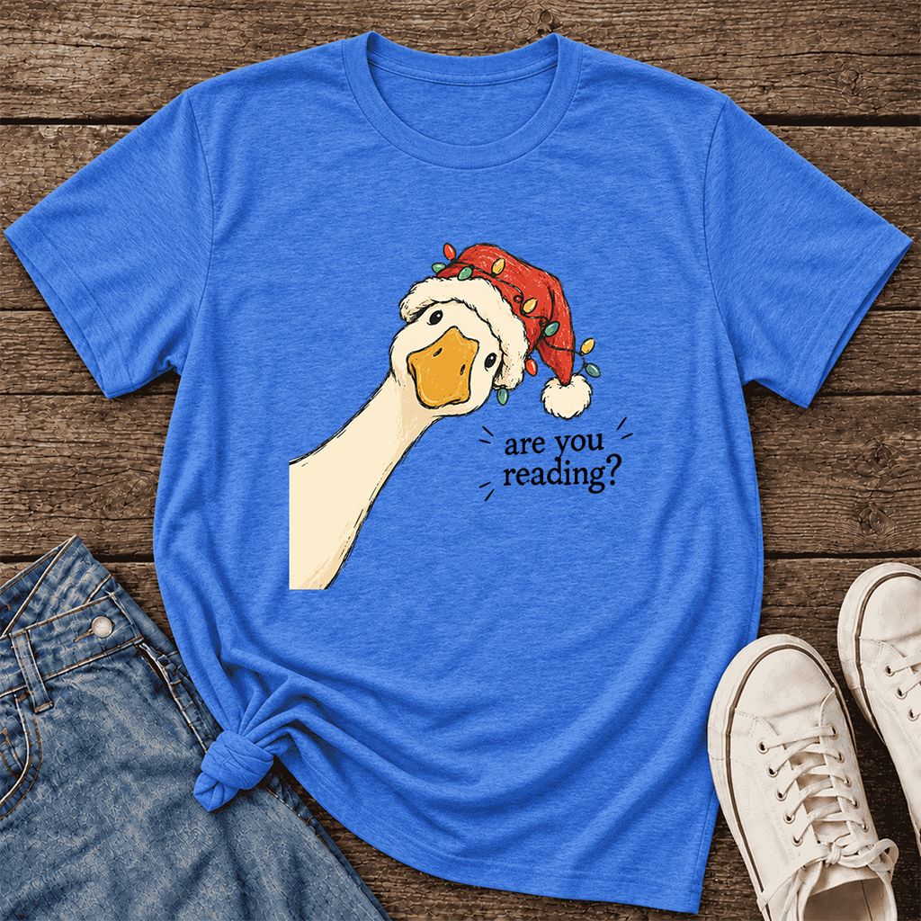 Are You Reading Goose Ultra-Soft Cotton T-Shirt | Christmas Book Lover Gift Heather True Royal