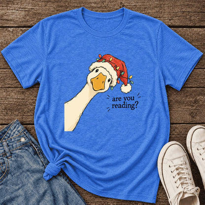 Are You Reading Goose Ultra-Soft Cotton T-Shirt | Christmas Book Lover Gift Heather True Royal