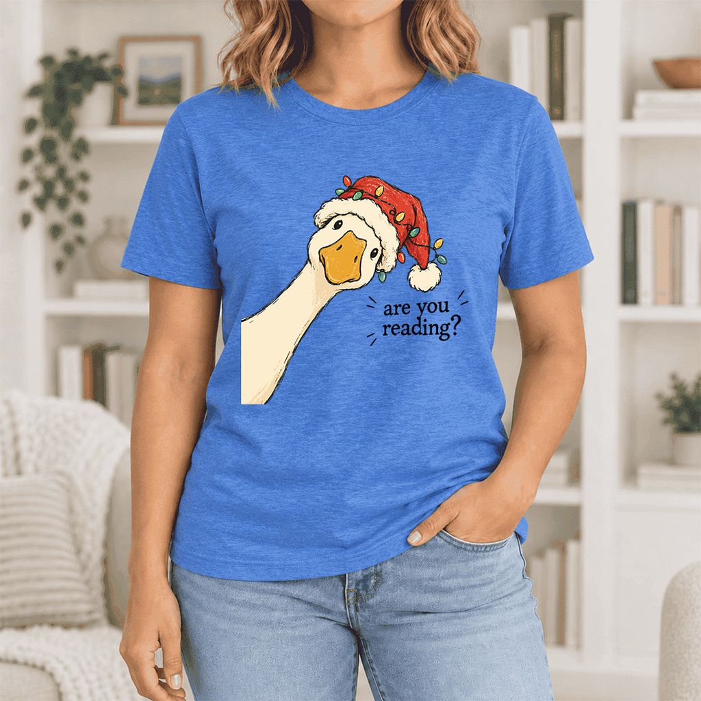 Are You Reading Goose Ultra-Soft Cotton T-Shirt | Christmas Book Lover Gift Heather True Royal
