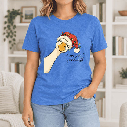 Are You Reading Goose Ultra-Soft Cotton T-Shirt | Christmas Book Lover Gift Heather True Royal