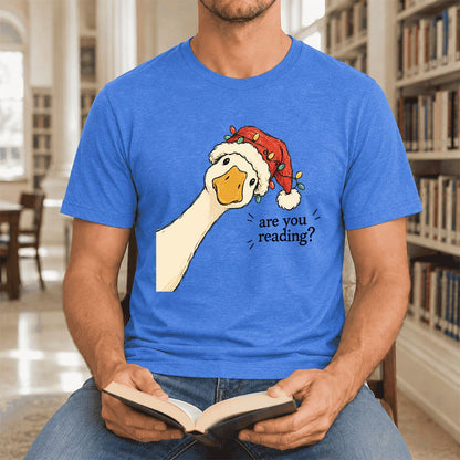 Are You Reading Goose Ultra-Soft Cotton T-Shirt | Christmas Book Lover Gift Heather True Royal