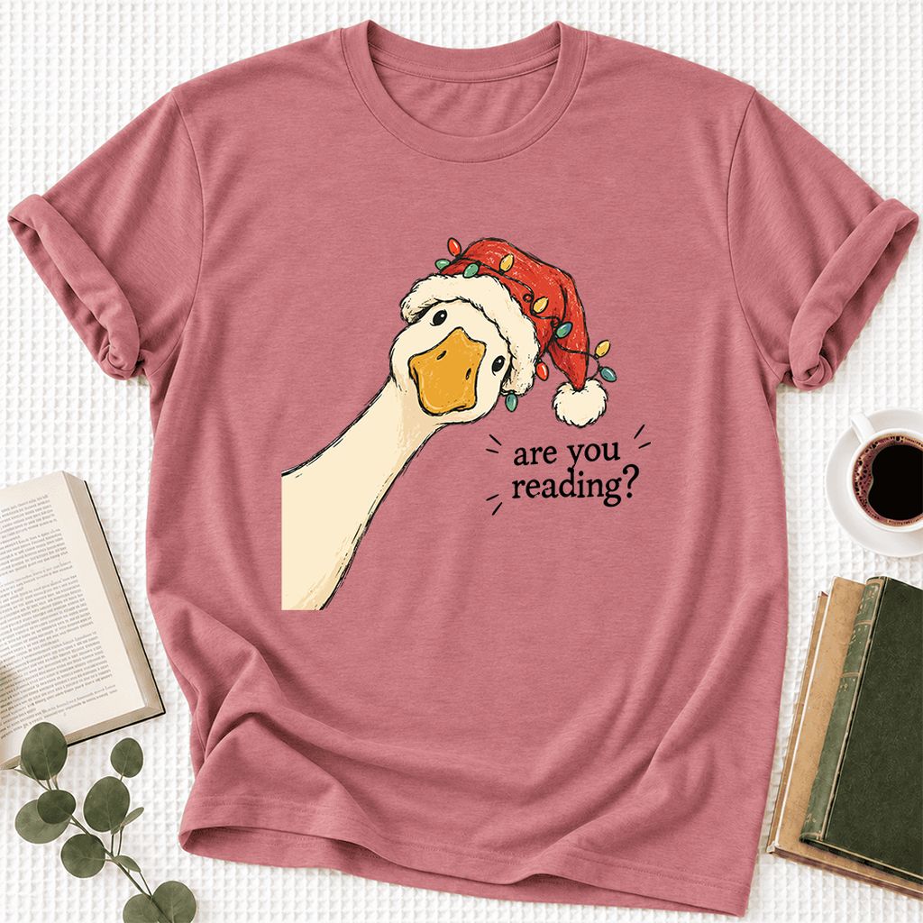 Are You Reading Goose Ultra-Soft Cotton T-Shirt | Christmas Book Lover Gift Mauve