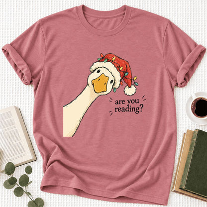 Are You Reading Goose Ultra-Soft Cotton T-Shirt | Christmas Book Lover Gift Mauve