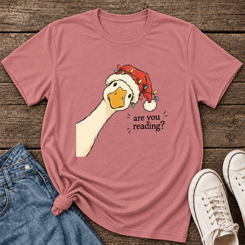 Are You Reading Goose Ultra-Soft Cotton T-Shirt | Christmas Book Lover Gift Mauve