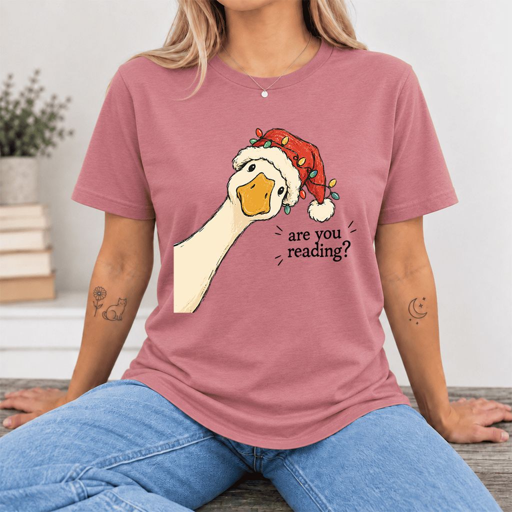 Are You Reading Goose Ultra-Soft Cotton T-Shirt | Christmas Book Lover Gift Mauve