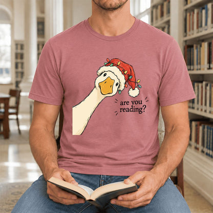 Are You Reading Goose Ultra-Soft Cotton T-Shirt | Christmas Book Lover Gift Mauve