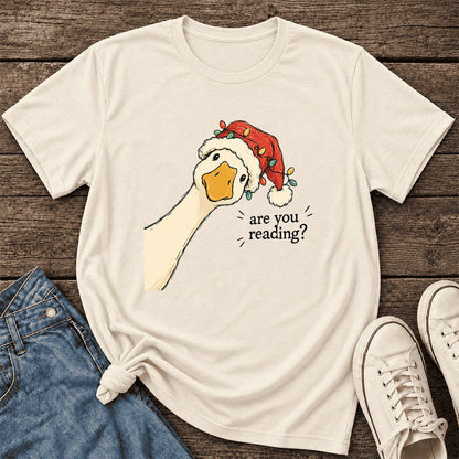 Are You Reading Goose Ultra-Soft Cotton T-Shirt | Christmas Book Lover Gift Natural